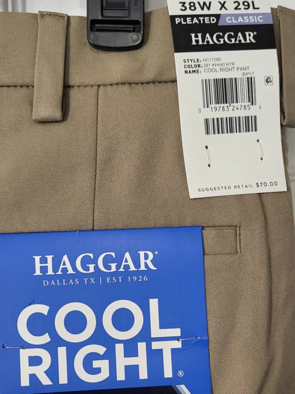 Haggar,  Cool Right,  Performance Flex38x30, Pleaded, Classic Fit